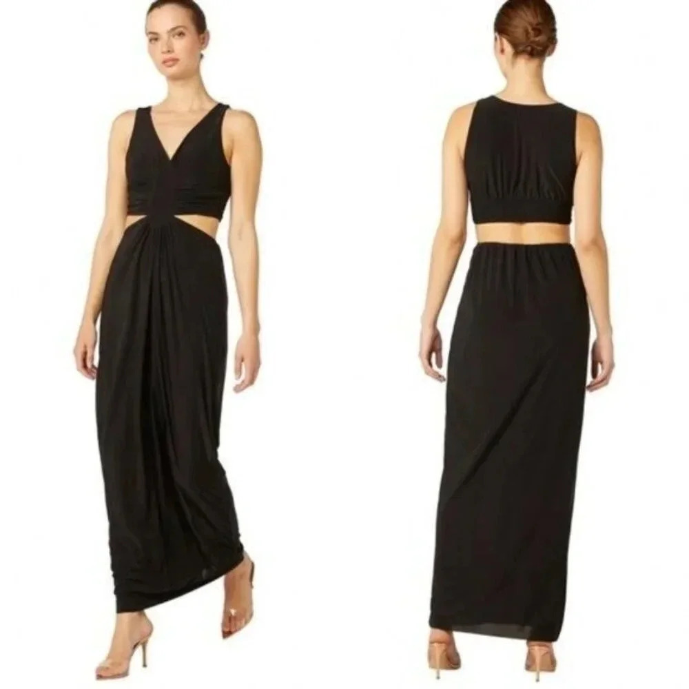MISA Los Angeles Athema Cutout Waist Sleeveless Maxi Dress Black Size M NWT
